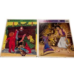 Vintage Frame Tray Puzzles 1973 1992 Santa Aladdin lot of 2